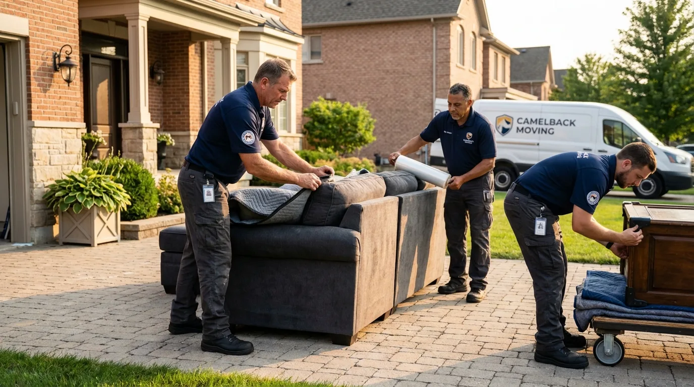 Large estate moving crew wrapping furniture in Sharon, MA